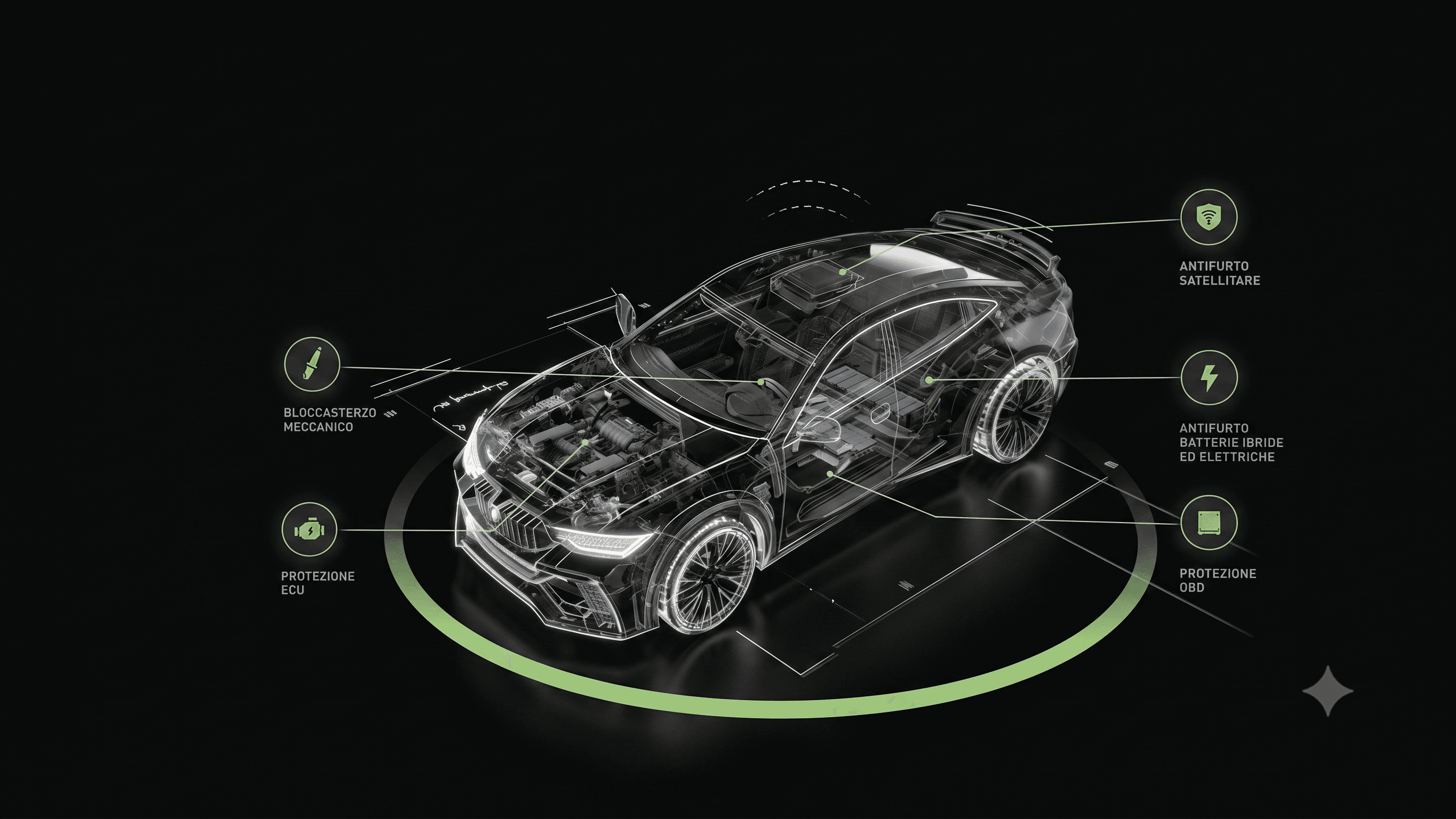 Schema del sistema antifurto Defender installato sull'auto